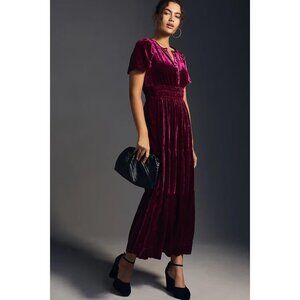NWT by Anthropologie The Somerset Maxi in Pink Velvet Edition Dress L